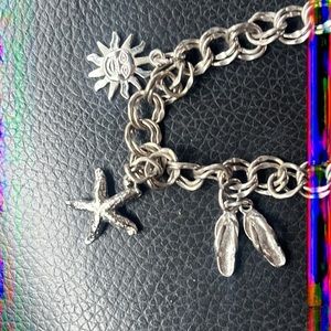 Sterling Silver 925 Rembrandt Double Row Link Chain Bracelet with 3 charms